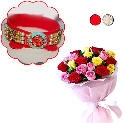 "Rakhi - ZR-5330 A (Single Rakhi), 25 mixed roses Flower Bunch - Click here to View more details about this Product